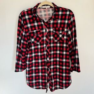 Eden & Olivia Womens Flannel Button Down Shirt Red White Black Medium